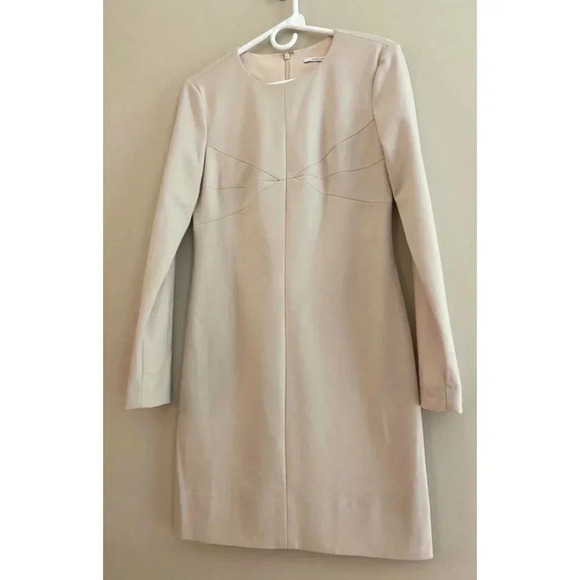 Diane Von Furstenburg Beige Long Sleeve Wool Blend Stretch Mini Dress Size 8 - Picture 5 of 12